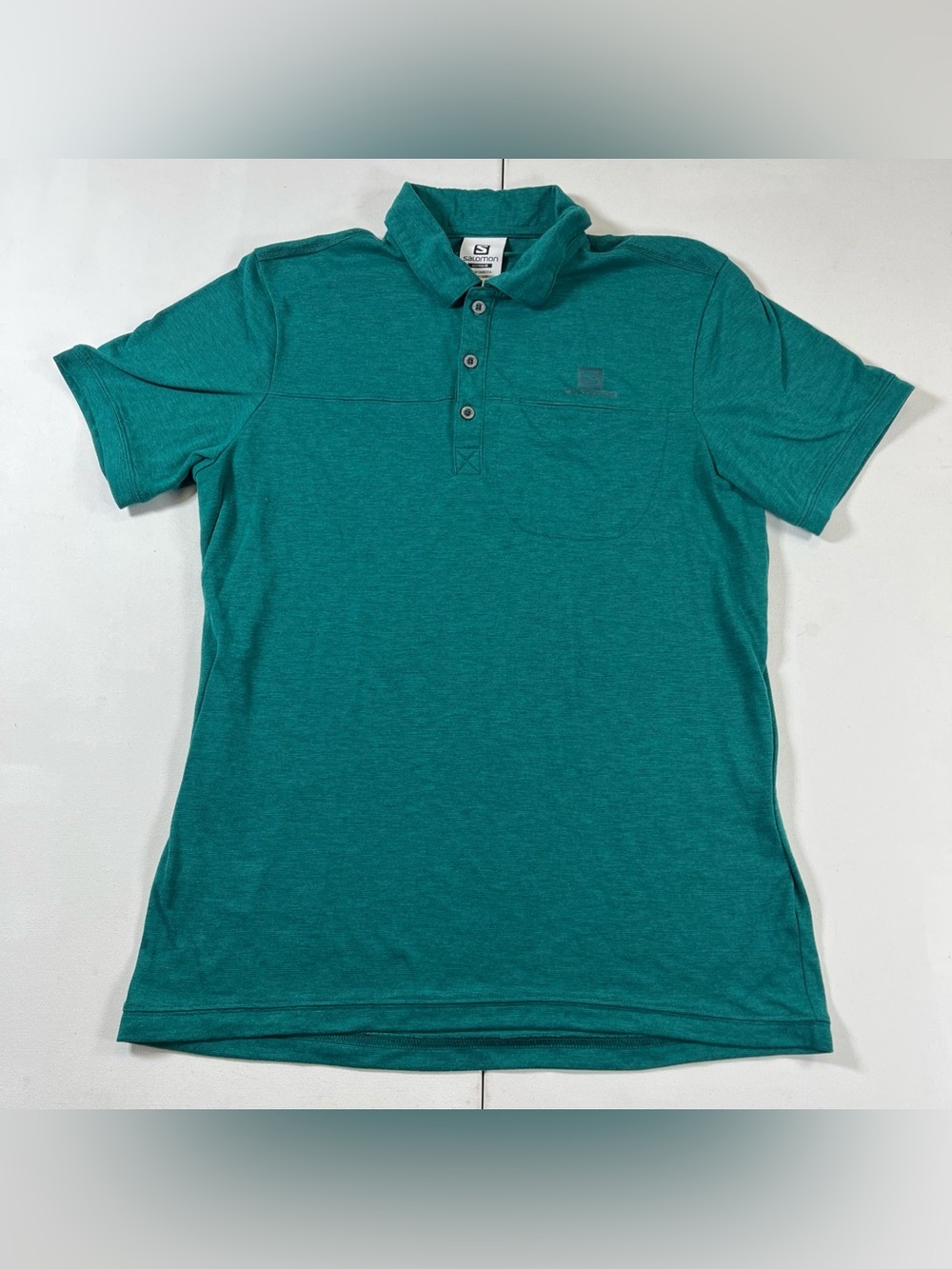Salomon Polo Shirt Teal Green Breathable Lightweight Pocket Men’s M
